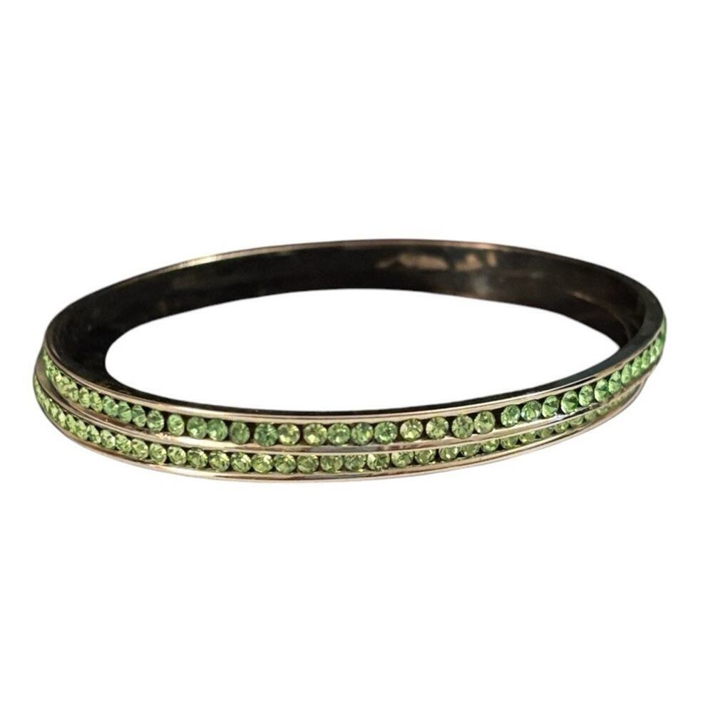Light Green Crystal Rhinestone Dangle Earring Bangle Bracelet Set Pierced - Picture 3 of 9